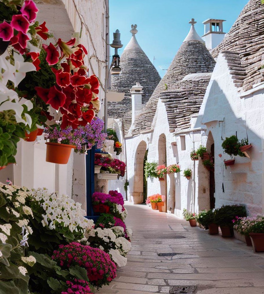 Flowers in the lane in Alberobello