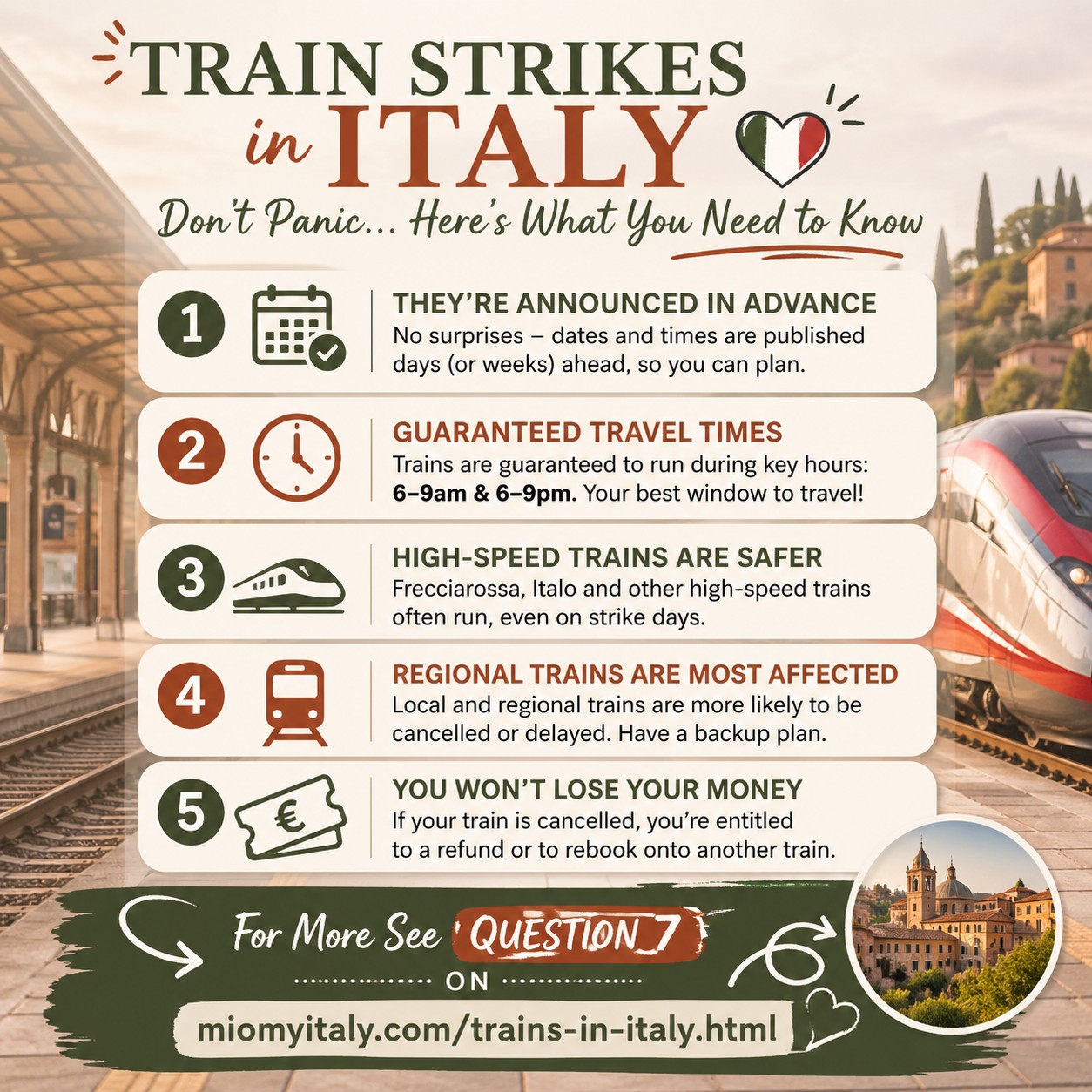Train strike information in Italy