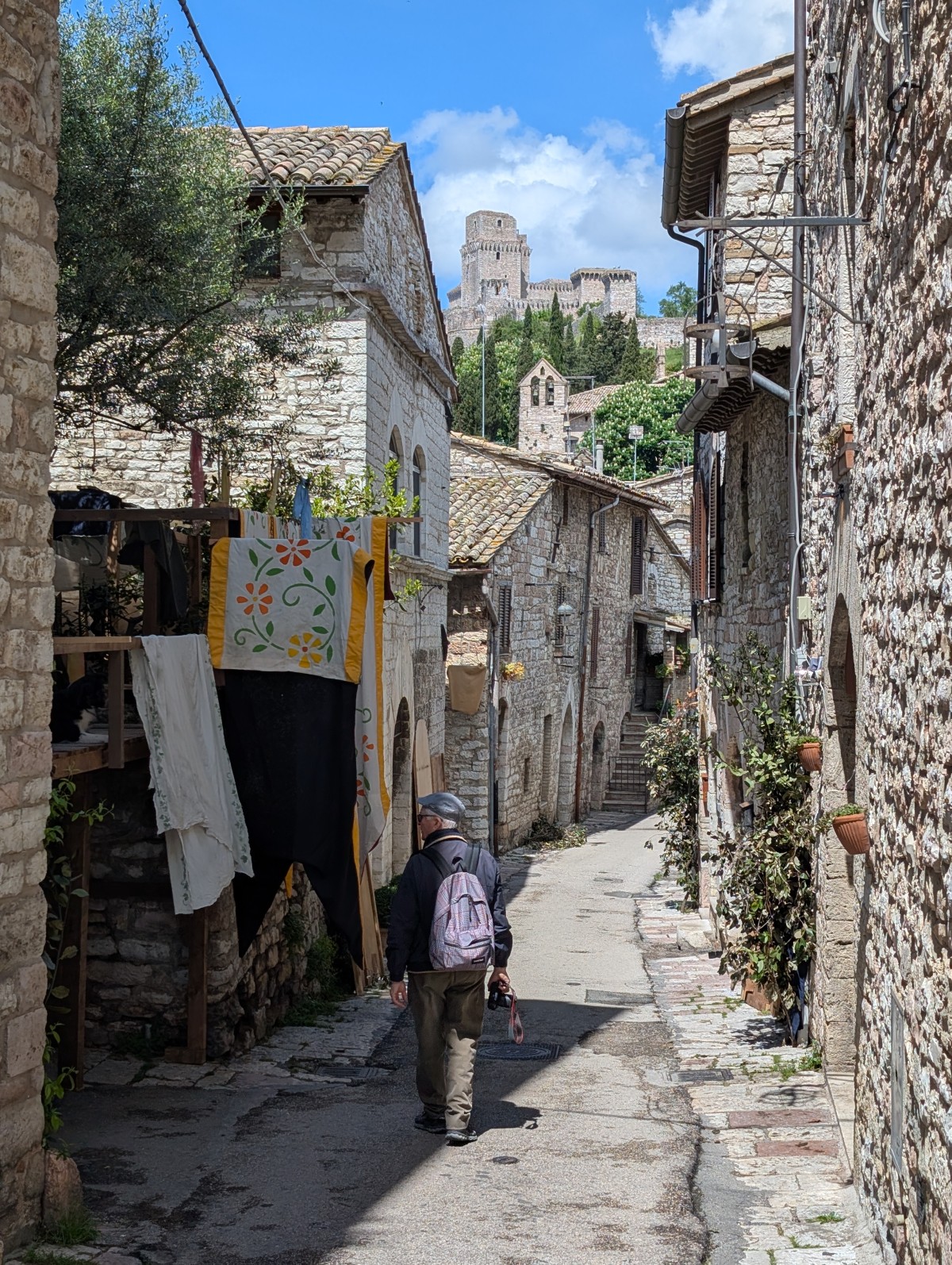 Country Lane in Assisi with a Castle View