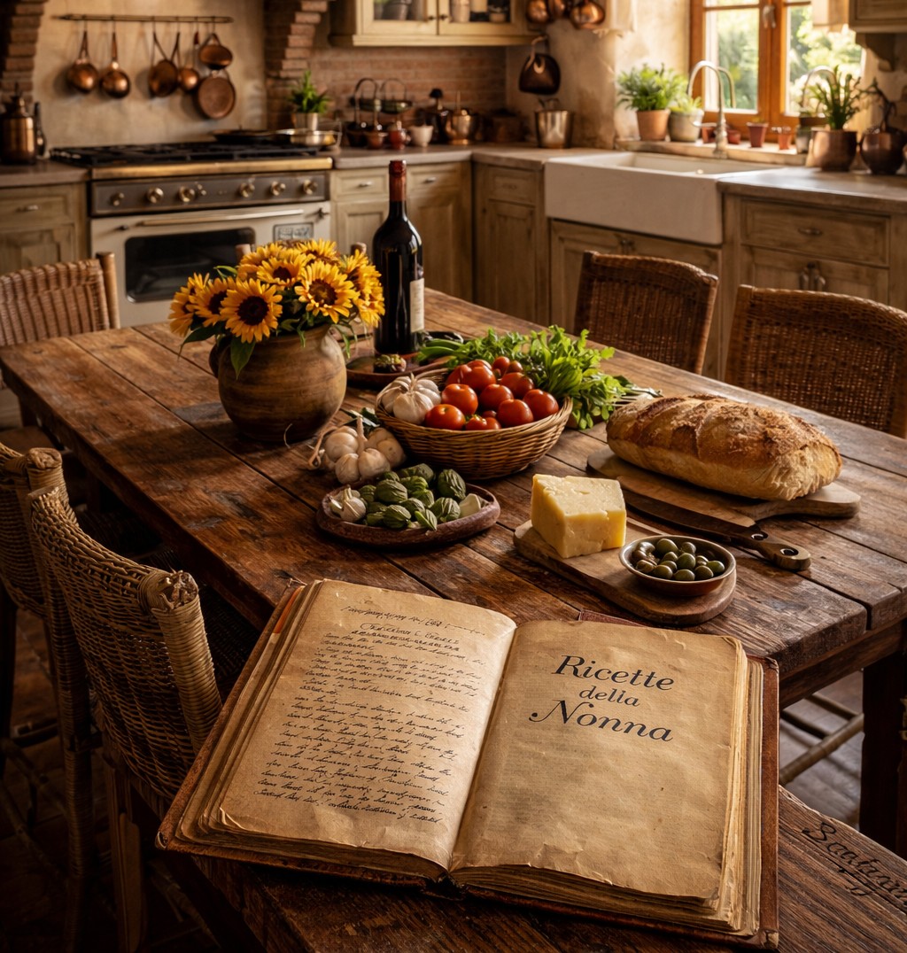 Cook book in an Italian kitchen