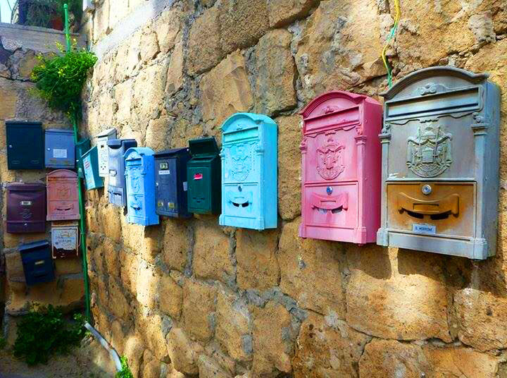 Colorful post boxes on the island of Procida