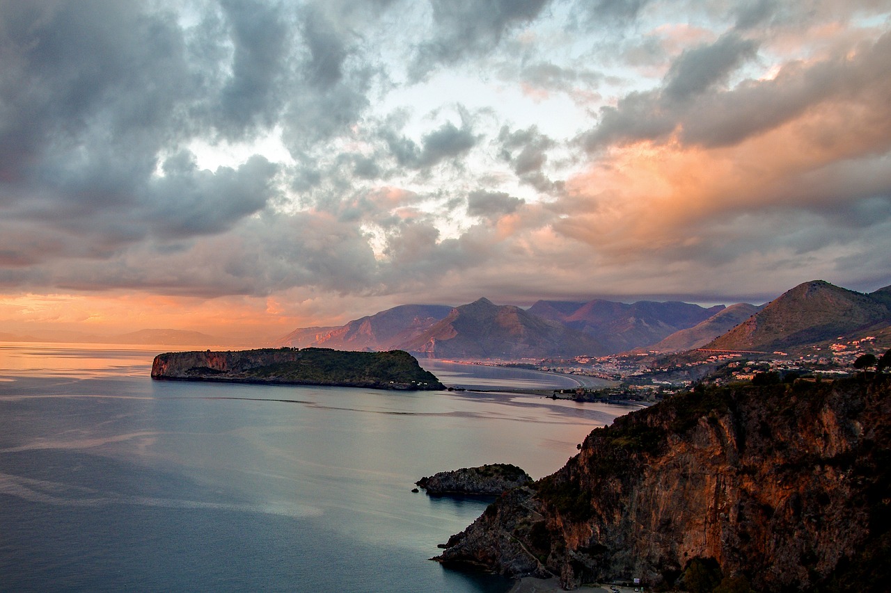 View of Praia a Mare at sunset