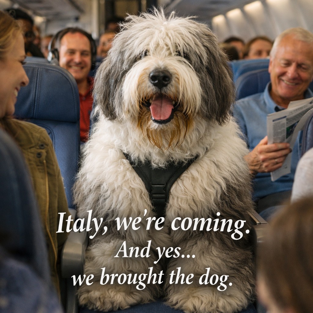 Dog sitting on a chair during an ITA Airways flight